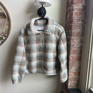 Plaid Teddy Jacket in Cream and Brown